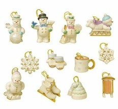 Lenox Snow Pals Miniature Tree Ornaments Set 12 PC Winter Snowman Skis Sled NEW - £120.64 GBP