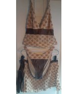 Pan Dulce Swimwear Vintage 90s Crochet Bikini Set Cream/Orange/Brown 3 P... - $98.99