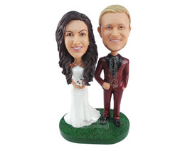 Custom Bobblehead Perfectly Dressed Couple With The Guy Wearing A Tacky Suit Ad  - £119.03 GBP