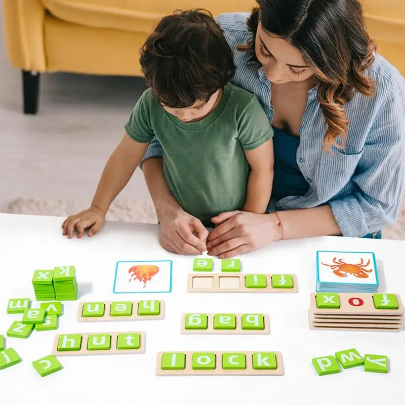 Wooden CVC Word Spelling Games Spelling Board Games Sight Words Flash Cards - £20.31 GBP