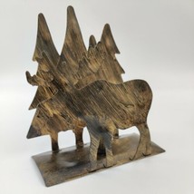 Vintage Moose In Trees Forest Rustic Metal Candlestick Holder - £15.63 GBP