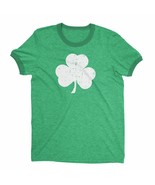 Shamrock T-Shirt Ringer Distressed Vintage Green St Patricks Day Retro P... - £23.62 GBP