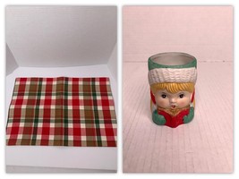 2 Pc Set 1 Christmas Caroling Girl Candy Dish Sweet Keepers And 1 Plaid Placemat - £6.39 GBP