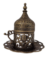 Coffee Cup Saucer Set Old Brass Color Porcelain insert Mug Ottoman Turkish - €11,71 EUR