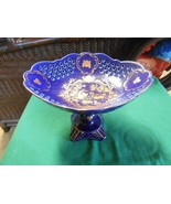 Beautiful COBALT with Gold Design COMPOTE on Pedestal - $12.19