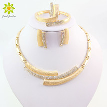 Fashion Wedding Bridal Crystal Rhinestone Jewelry Sets African Beads Dubai Gold  - £19.00 GBP