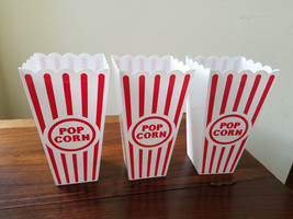 +SET OF 3 RED WHITE PLASTIC POPCORN CONTAINERS (NWOT) - $9.85