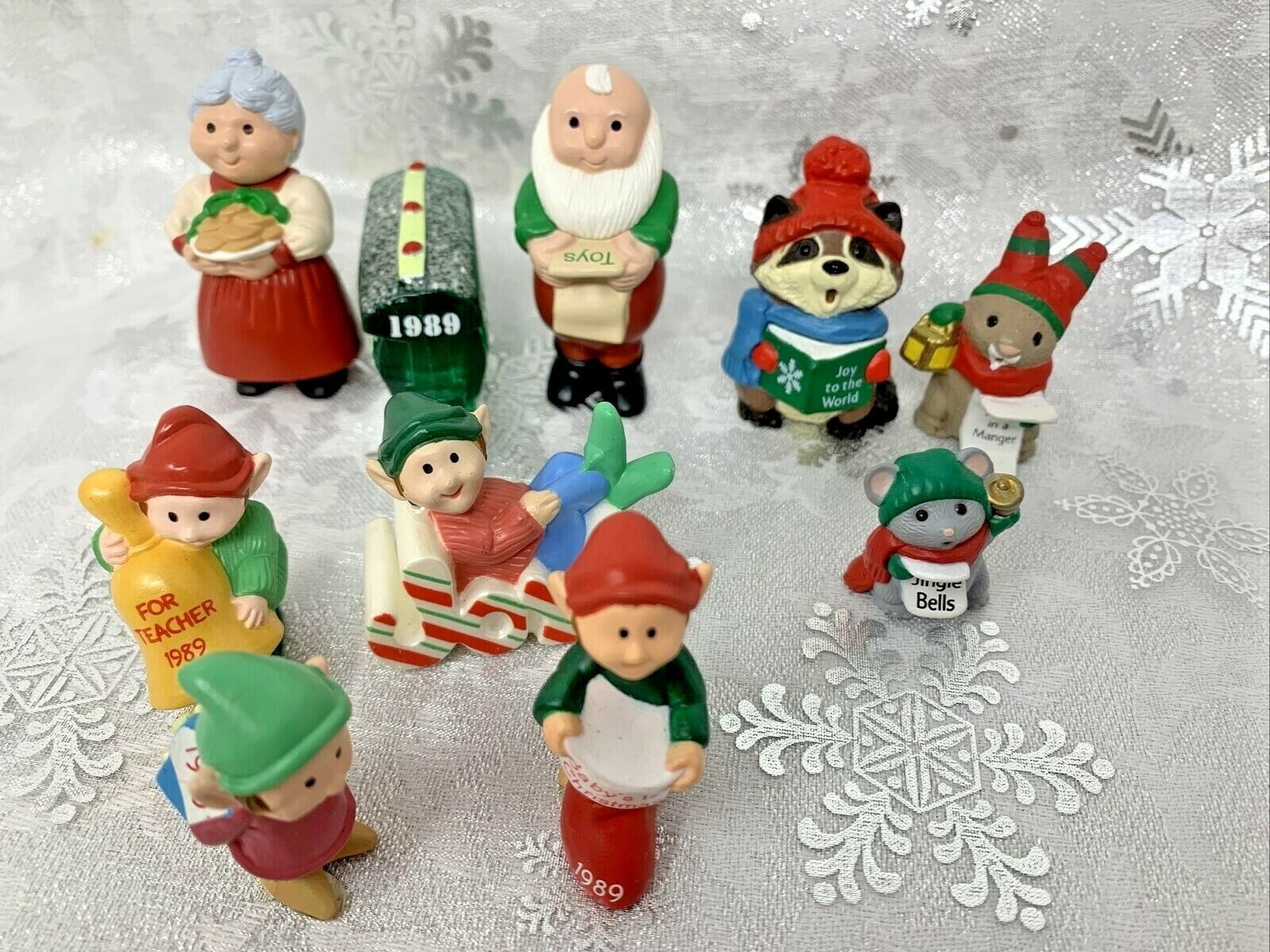 Primary image for 10 Vintage Hallmark Christmas Santa Mrs Claus Elves Train Merry Miniatures 1989