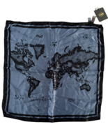 Alviero Martini 100% Silk Scarf Foulard Black World Map Print Made In It... - $55.56 CAD