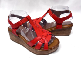 MIZ MOOZ WILDER WOMEN'S WEDGE SANDALS ANKLE STRAP RED 37EU / 7US # T-93 - $39.95