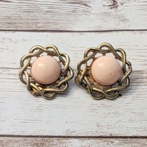 Vintage Clip On Earrings - Pinky Tone Center with Ornate Halo - Repair N... - $7.99