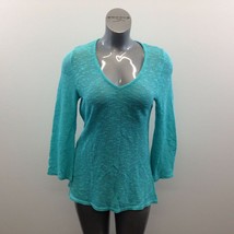 La Vie En Rose Aqua Women&#39;s V Neck Sweater Size Medium 3/4 Sleeve Cotton... - $11.87