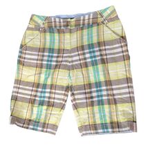 Lands&#39; End Bermuda Chino Shorts 2P Brown Green White Plaid Pull On Elast... - $17.76 CAD