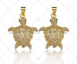 18K Gold CZ Micro Pave Turtle Charm, 21x26mm - Sku#LK51 - $4.50