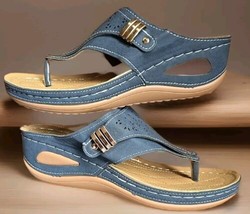 Flip Flop  Sandals ~ Lightweight ~ BLUE ~ 2.25&quot; Wedge Heel ~ Women&#39;s Siz... - £25.68 GBP