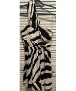 NWT $98 Express Women’s Black White Striped Zebra One Shoulder Flare Dre... - $35.99