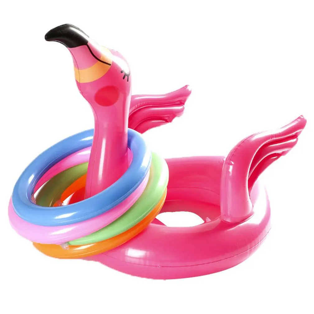 Outdoor Portable Inflatable Flamingo Head Hat With 4Pcs Toss Rings Water Game - £29.38 GBP