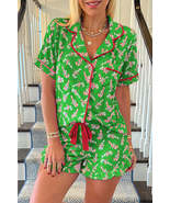 Green Christmas Candy Cane Print Ruffle Hem Pajama Set - $42.37