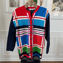 Vintage Liz Claiborne 80s 90s Plaid Wool Cardigan Sweater S - $32.40