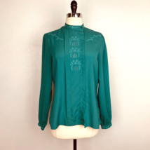 Shapely Womens Blouse Size 12 Kelly Green Slinky Polyester Long Sleeves ... - $24.70