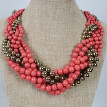 Vintage Braided Beaded Statement Necklace 23 Inch Pink Gold - £20.84 GBP