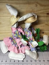 Vintage 15&quot; Man And Women Bunnys Rabbit Cloth Doll Decor Plush W/ Carrot... - $5.18