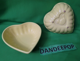 2 Vintage Yellow Ceramic Heart Baking Dishes With Embossed Bird On Back ... - £34.82 GBP