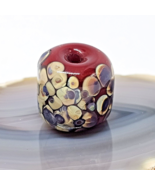 Artisan Lampwork Glass Barrel Drum Bead Red Gray Beige Designer Bead - £12.69 GBP