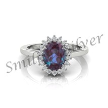 Natural 5 Ct Oval Alexandrite  14K White Gold Plated Anniversary Ring for woman - £66.93 GBP