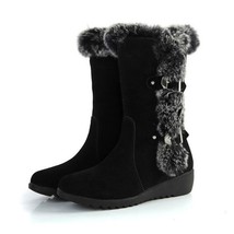 New Winter Women Boots Casual Warm Fur Mid-Calf Boots Shoes Women Slip-On Round  - £36.37 GBP