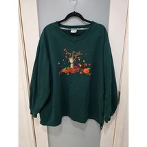 Bobbie Brooks Green Sweatshirt Thanksgiving Fall Leaves Pumpkins Sz Plus - $336.98 MXN
