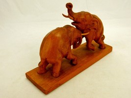 Carved Wood Figurine On Base, 2 Bull Elephants Fighting, Screw Mounts, Thailand - £38.50 GBP