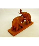 Carved Wood Figurine On Base, 2 Bull Elephants Fighting, Screw Mounts, T... - $930.38 MXN