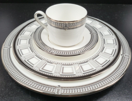 4 Pc Lenox Architect&#39;s Table Dinner Luncheon Plates Cup Saucer Set Platinum Lot - £62.11 GBP