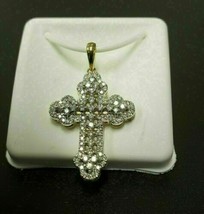 2 Ct Round Simulated Diamond 14k Yellow Gold Plated Cluster Cross Shape Pendant - £56.01 GBP