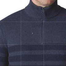 Tahari Mens Quarter Zip Striped Mock Neck Sweater,Indigo Heather,XX-Large - $49.99
