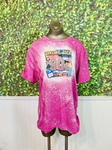 Brand New 90s Custom Bleached T-shirt Size Large Pink Roller Skates Gildan Soft - $30.71