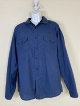 Drill Clothing Men Size XXL Blue Solid Button Up Shirt Long Sleeve Pockets - $7.07