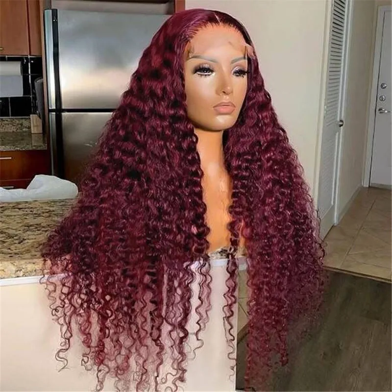 99J Burgundy Colored Water Wave 13x4 Lace Front Human Hair Wigs for Wom - £92.78 GBP+