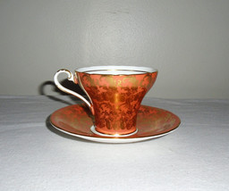 Aynsley Teacup &amp; Saucer Corset Shape Coral and Gold C869 Vintage English... - £19.46 GBP