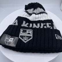 NHL Hockey Los Angeles Kings New Era Knit Stripped Black White Beanie With Pom - £12.85 GBP