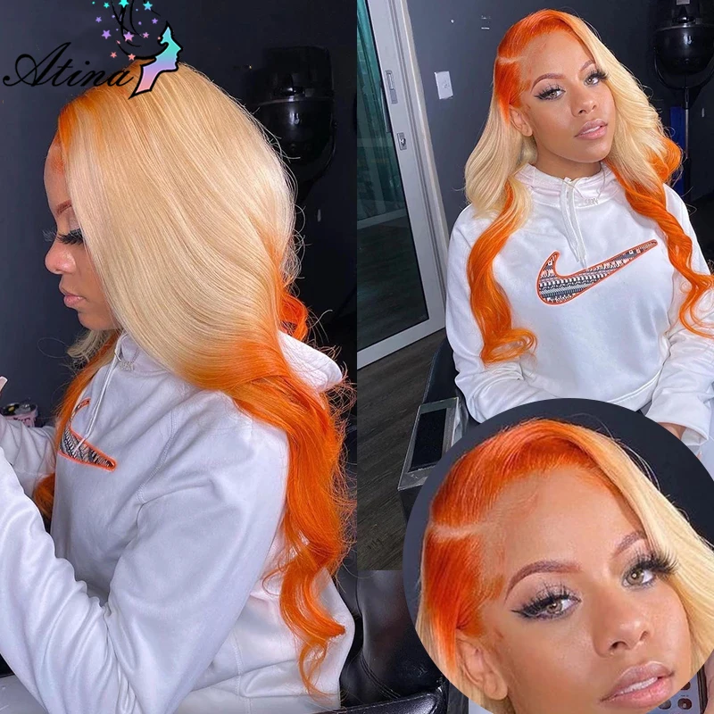 Ombre Ginger Body Wave Orange Colored 613 Blonde 13x4 HD Transparent Lace - £115.49 GBP+