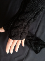 new Handmade Black Metallic Glitter Sparkly Knit Fingerless Gloves Mitten - $25.00