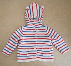 Gap Baby Toddler Brannan Bear Hoodie Sweater Red, White, &amp; Blue Stripe Sz 6-12M - $16.55