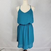 Davi &amp; Dani Womens Sundress Size S Teal V-Neck Spaghetti Strap Elastic Waist NEW - $22.20