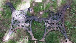 Vintage Pair Solid Heavy Cast Iron Park Bench Ends  - £295.92 GBP