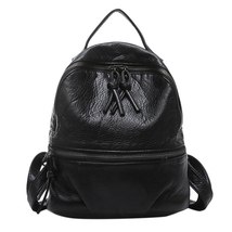 Soft washed leather Women Backpa small Black Backpa For Teenage Girls schoolbag  - £29.56 GBP