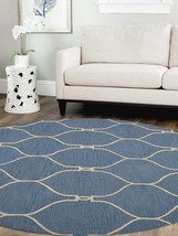 8 x 8 ft. Hand Tufted Wool Geometric Round Area Rug, Blue &amp; Beige - £212.86 GBP