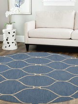 8 x 8 ft. Hand Tufted Wool Geometric Round Area Rug, Blue &amp; Beige - £199.06 GBP