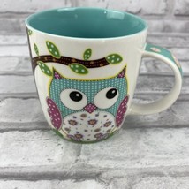 Burton &amp; Burton Stitched Owl Coffee Mug Tea Cup Turquoise Pink Green - £13.54 GBP